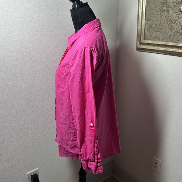 Per Se Sz M pink buttoned down long sleeves linen cotton blend - Picture 2 of 8
